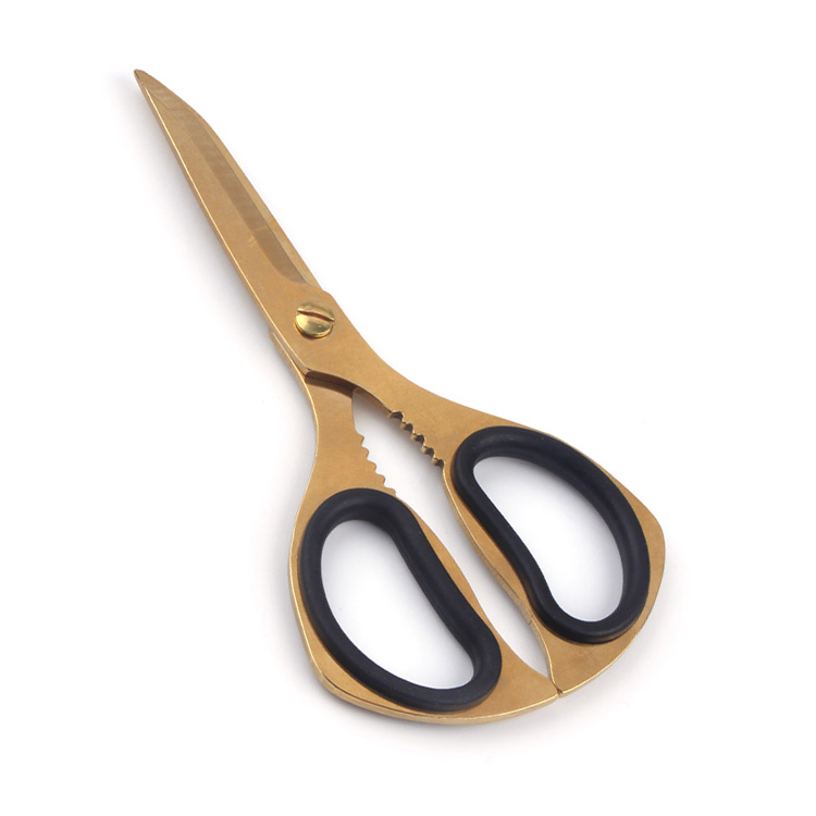 New arrival steel blade gold handle household scissors kitchen shears for meat or leather