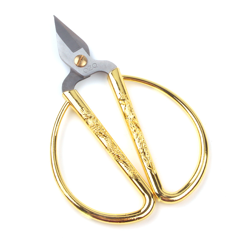 All steel custom golden big grip durable metal steel dragon and phoenix alloy paper cut household scissors