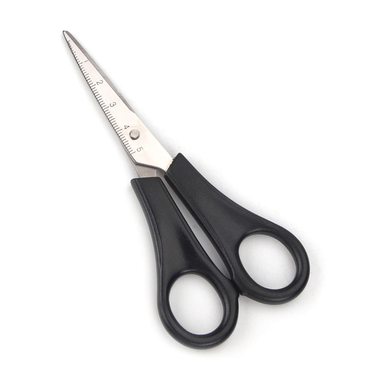 黑色手柄尖头钢印尺子学生剪刀