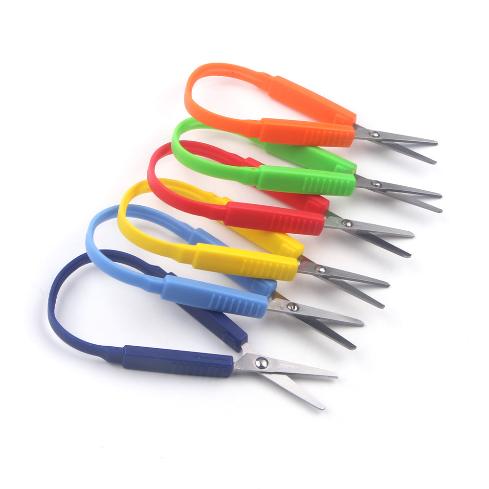 Loop Scissors Self Opening Spring Plastic DIY Smooth OEM 8 Inch TW Training Scissors with Plastic Loop Blue Handle 2.5 Mm